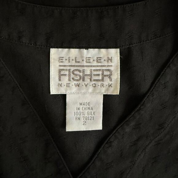 Vintage Eileen Fisher Silk V-neck Vest 80s Button Front Women Size 2 Soft Black - Picture 2 of 8